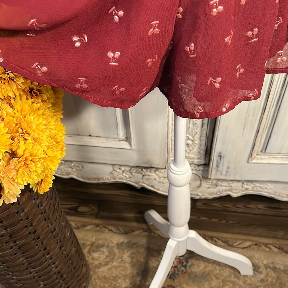 Ruby Red Ruffled Sheer Romper With Plunge Necklin… - image 4